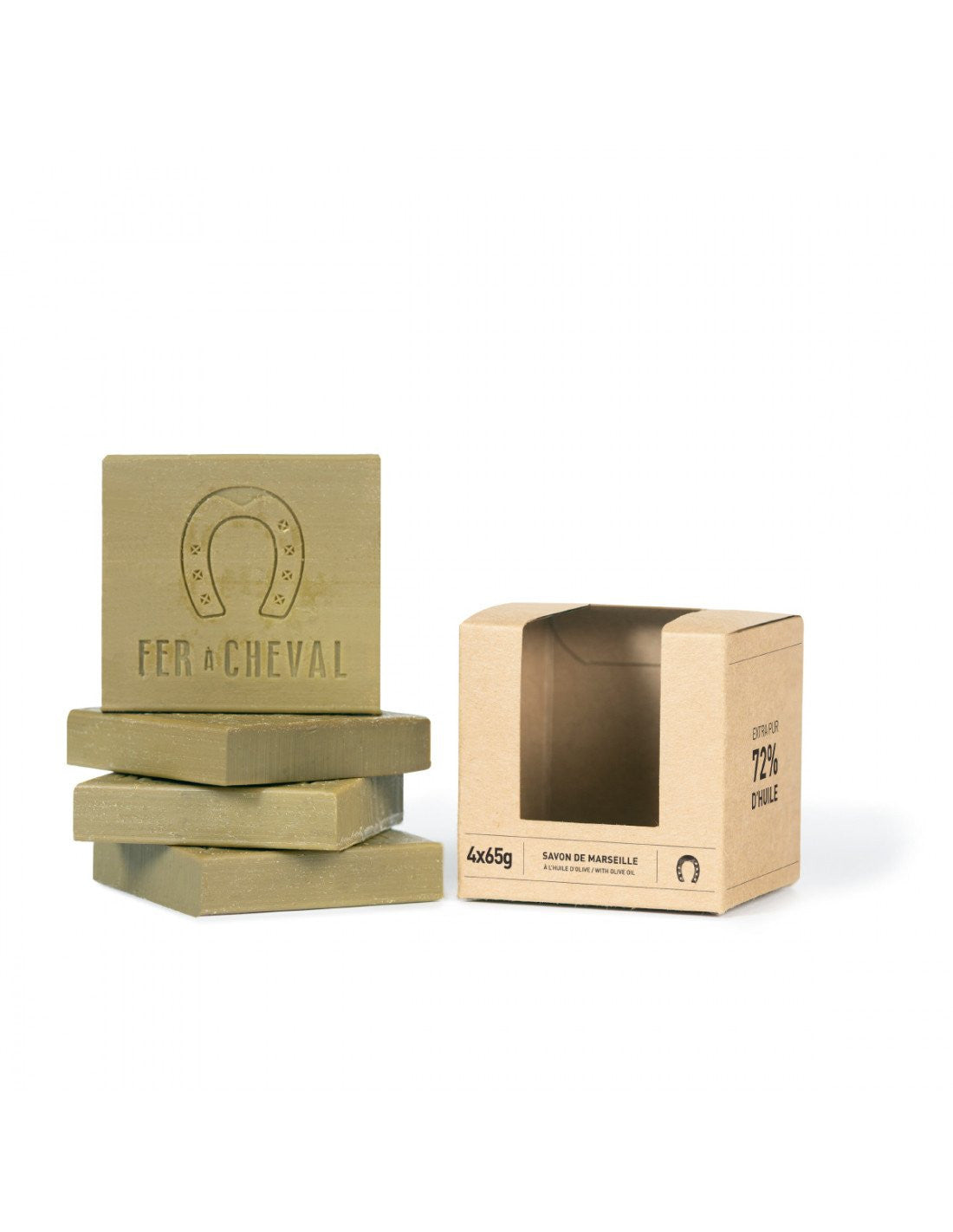 Sliced Marseille Soap Cubes, Pure Olive Oil, 4 bars of 2.3 oz / 65 g (SKU 021397)