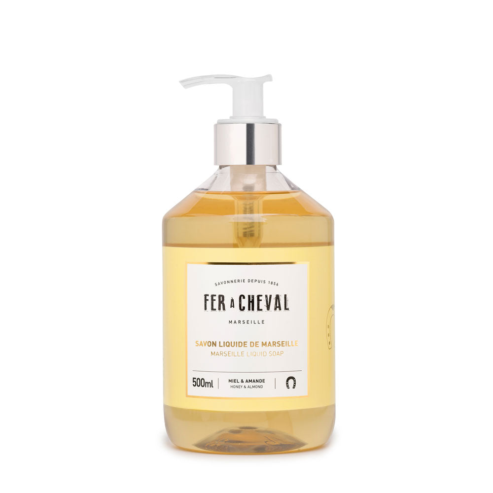 Marseille Liquid Soap, Honey and Almond (SKU 026223), 16.9 fl oz / 500 ml